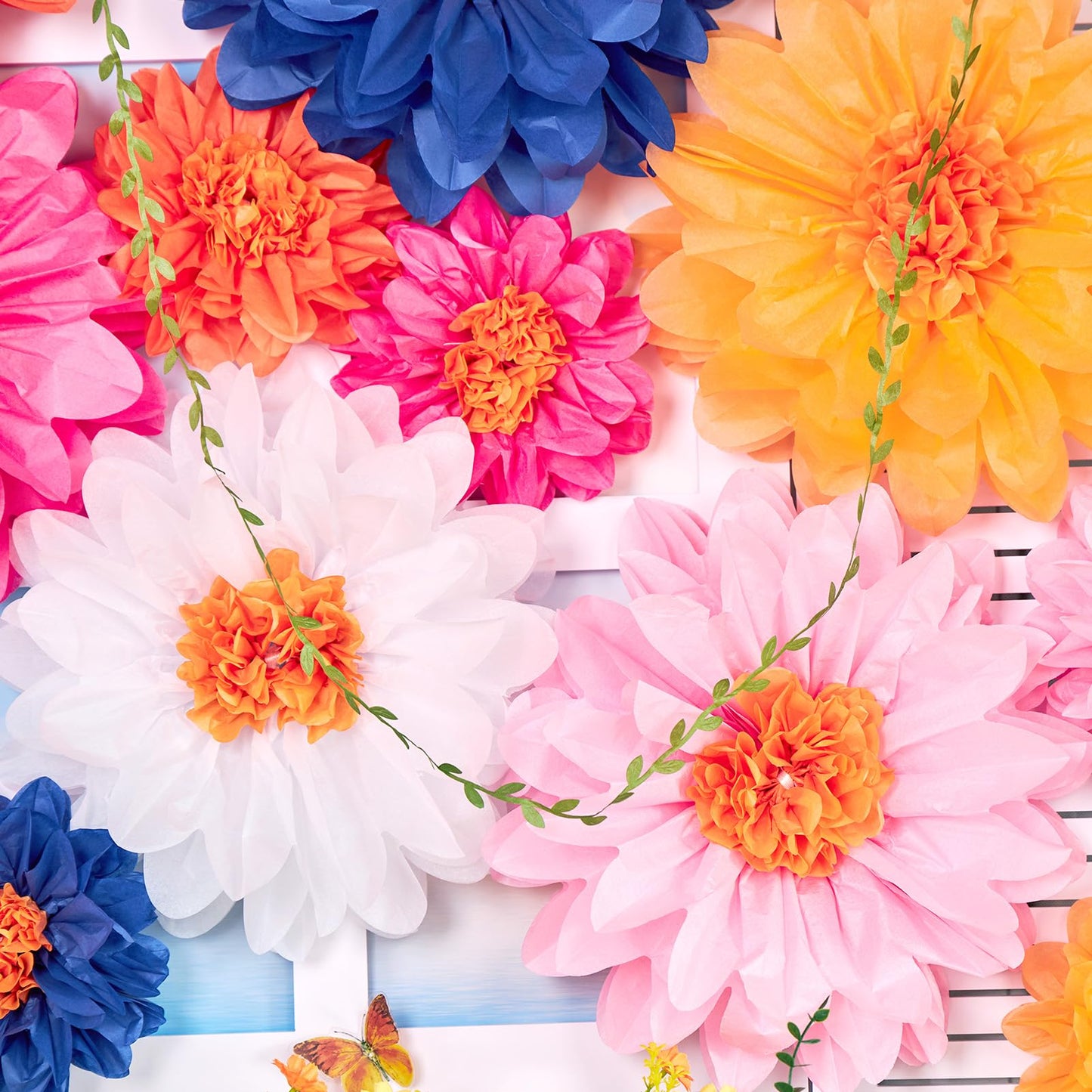 OBBOLO Wildflower Paper Flowers, 14 Pcs Paper Flowers Decorations for Wall, 8 in, 14 Inch Tissue Paper Flower for Wedding Party Baby Bridal Shower Nursery Wall Decor Bulletin Board Classroom