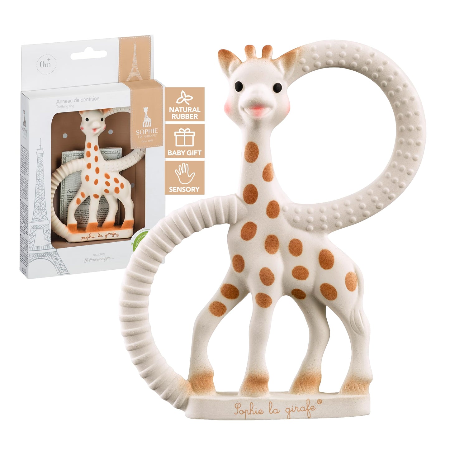 Sophie la girafe Teething Ring | Made from Natural Rubber | Designed for Teething Babies | Awaken All 5 Senses | Easy to Clean