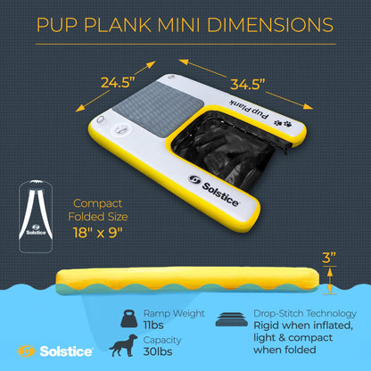 SOLSTICE Inflatable Pup Plank, Dog Water Ramp for Boats & Docks, Mini, 30 lb Capacity - Floating Platform for Pets for Lake, River, Beach & Swimming Pool, Includes Pump, Patent-Protected Design