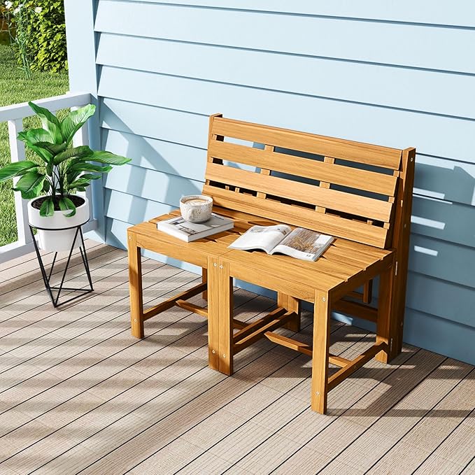 Tangkula 3-in-1 Convertible Bench Picnic Table, Space-Saving Patio Convert A