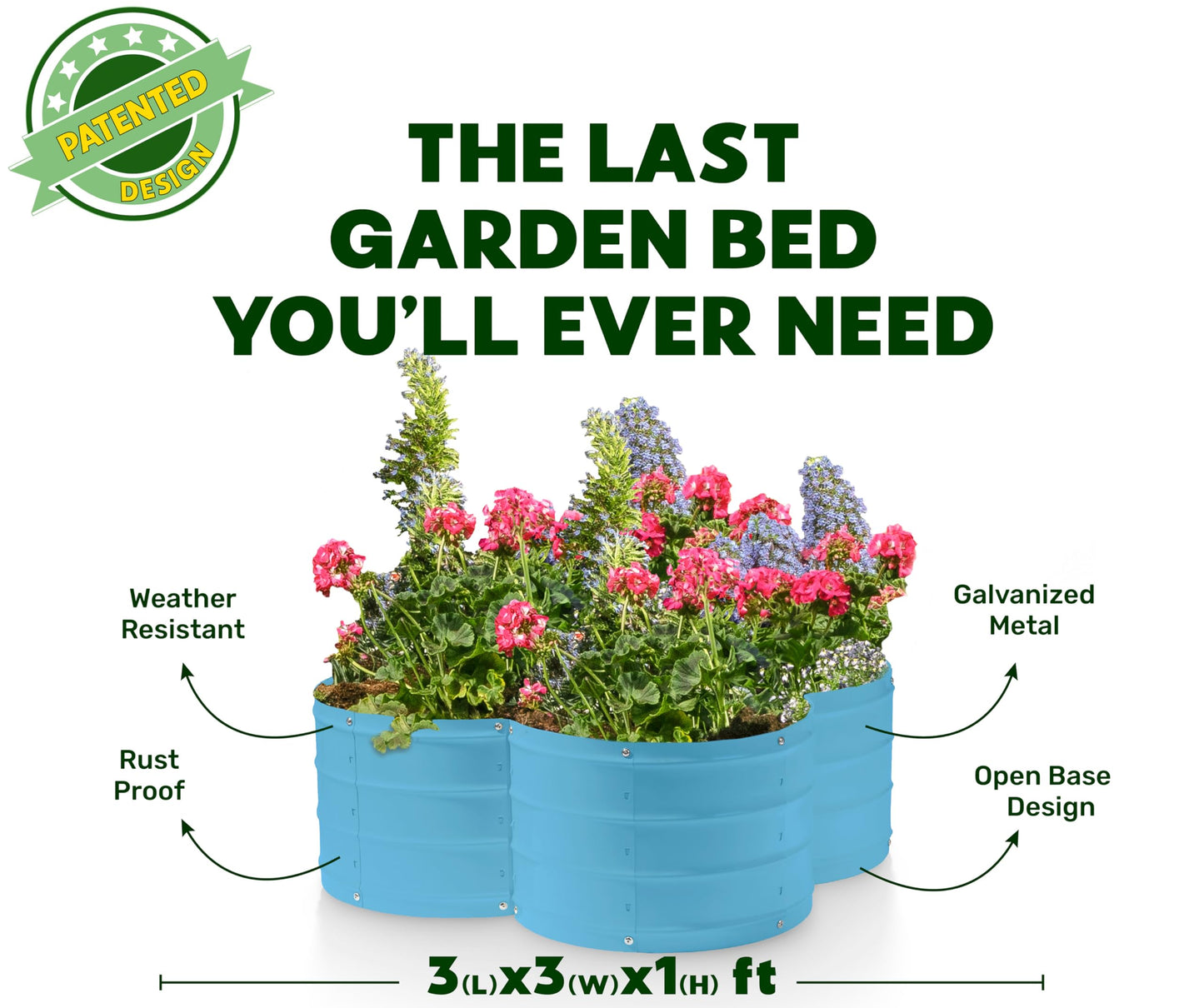 Plant & Plot Galvanized Raised Garden Beds Outdoor // 3×3×1 ft Planter Raised Beds for Gardening, Vegetables, Flowers // Large Metal Garden Box (Teal) // Patented Tool-Free Design