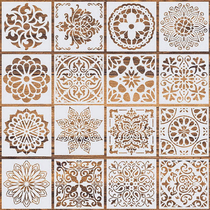 16 Pcs (6 x 6 Inch) Reusable Stencils, Mandala Stencils Mandala Dot Painting Templates Stencil for Painting Art Scrapbook (white-16pcs)