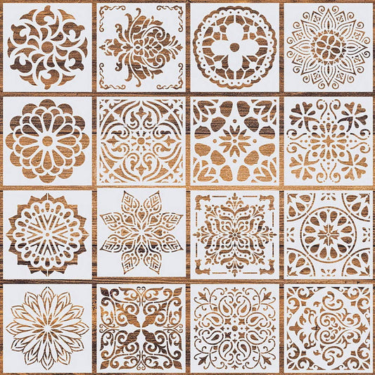 16 Pcs (6 x 6 Inch) Reusable Stencils, Mandala Stencils Mandala Dot Painting Templates Stencil for Painting Art Scrapbook (white-16pcs)