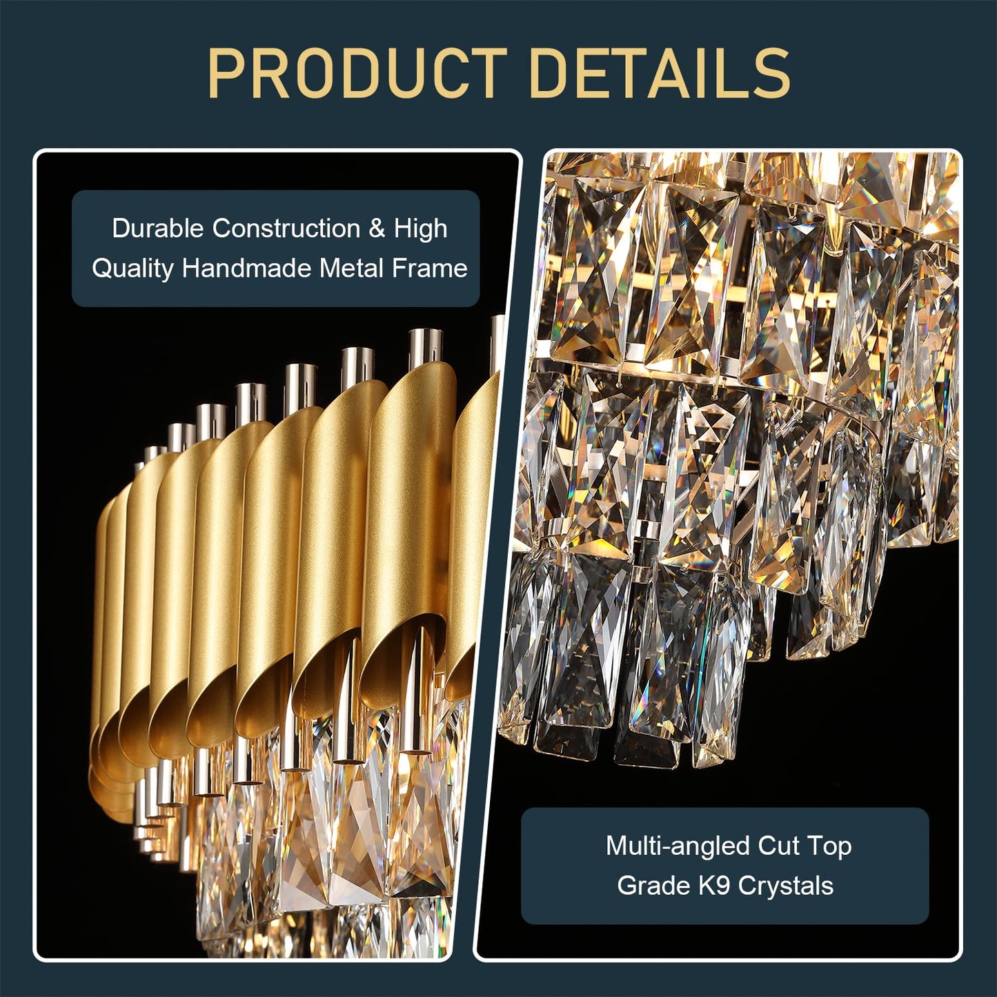 Fashtop K9 6-Tiers Modern Gold Crystal Chandelier 30'' Contemporary Crystal Pendant Chandeliers Light Fixture 16 Lights for Living Room Dining Room Bedroom Entryway Foyer High Ceiling，E12 Base ﻿ ﻿