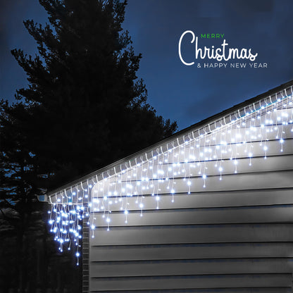 WBao Christmas Lights Outdoor, 432 LED 33FT Icicle Lights with 81 Drops, Remote Control, 3 Timer Settings, 8 Modes, Waterproof, Connectable Fairy Lights for Wedding, Holiday Eaves Decor, Cool White