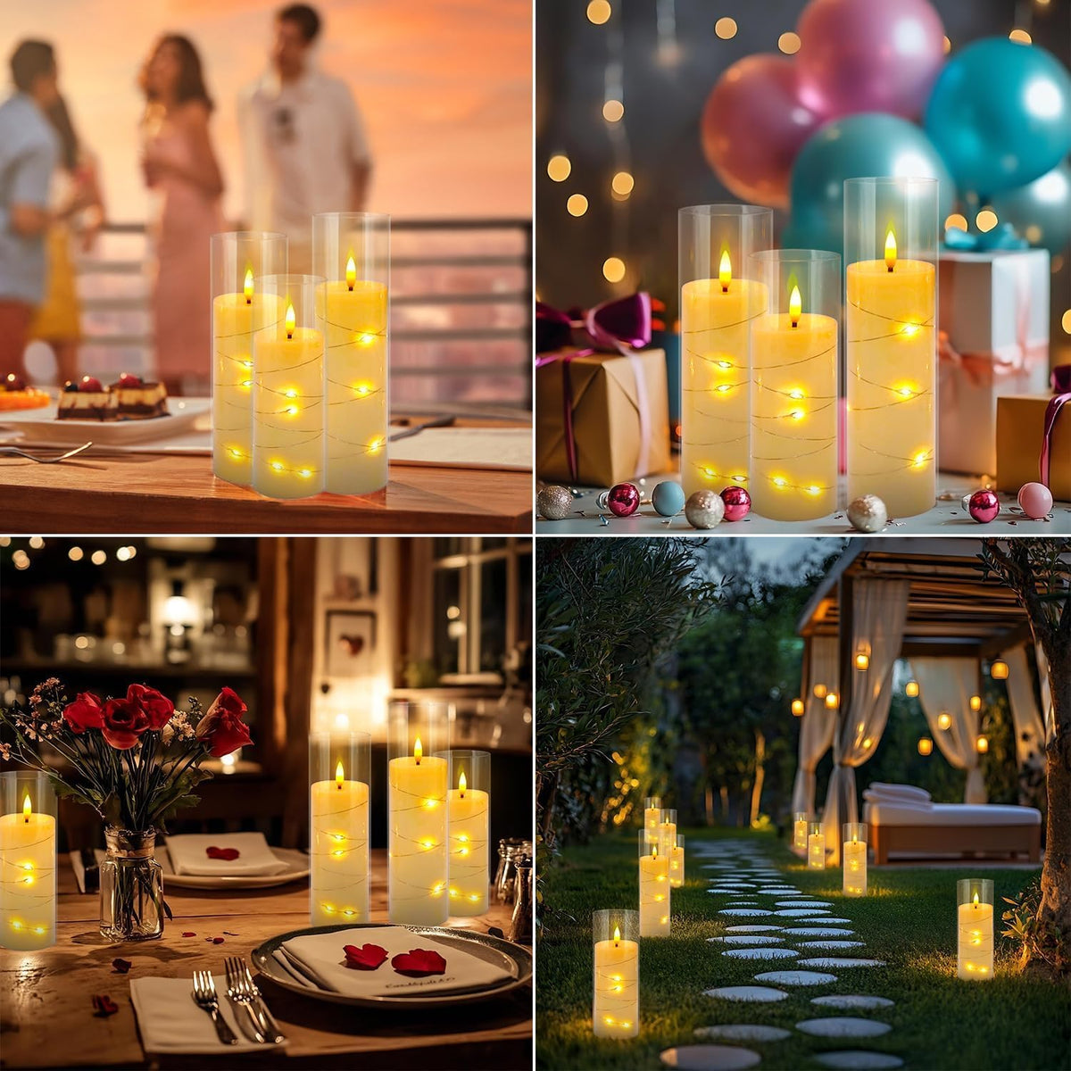 YOROXRG 24 Pack Christmas Decoration Flickering Flameless Candles,Battery Operated Candles,LED String Lights LED Candles for New Year, Home Decor, Parties,Wedding(D2.2 xH 5" 6" 7") (Ivory)