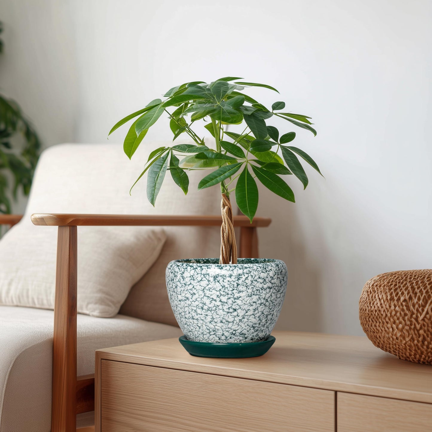 Thirtypot Ceramic Plant Pot - 6 Inch Planters for Indoor Plants, Round Succulent Pots with Drainage Hole and Saucer, Modern Decorative Plant Pots, Bathroom Decor, House Warming Gifts, Crackle Green
