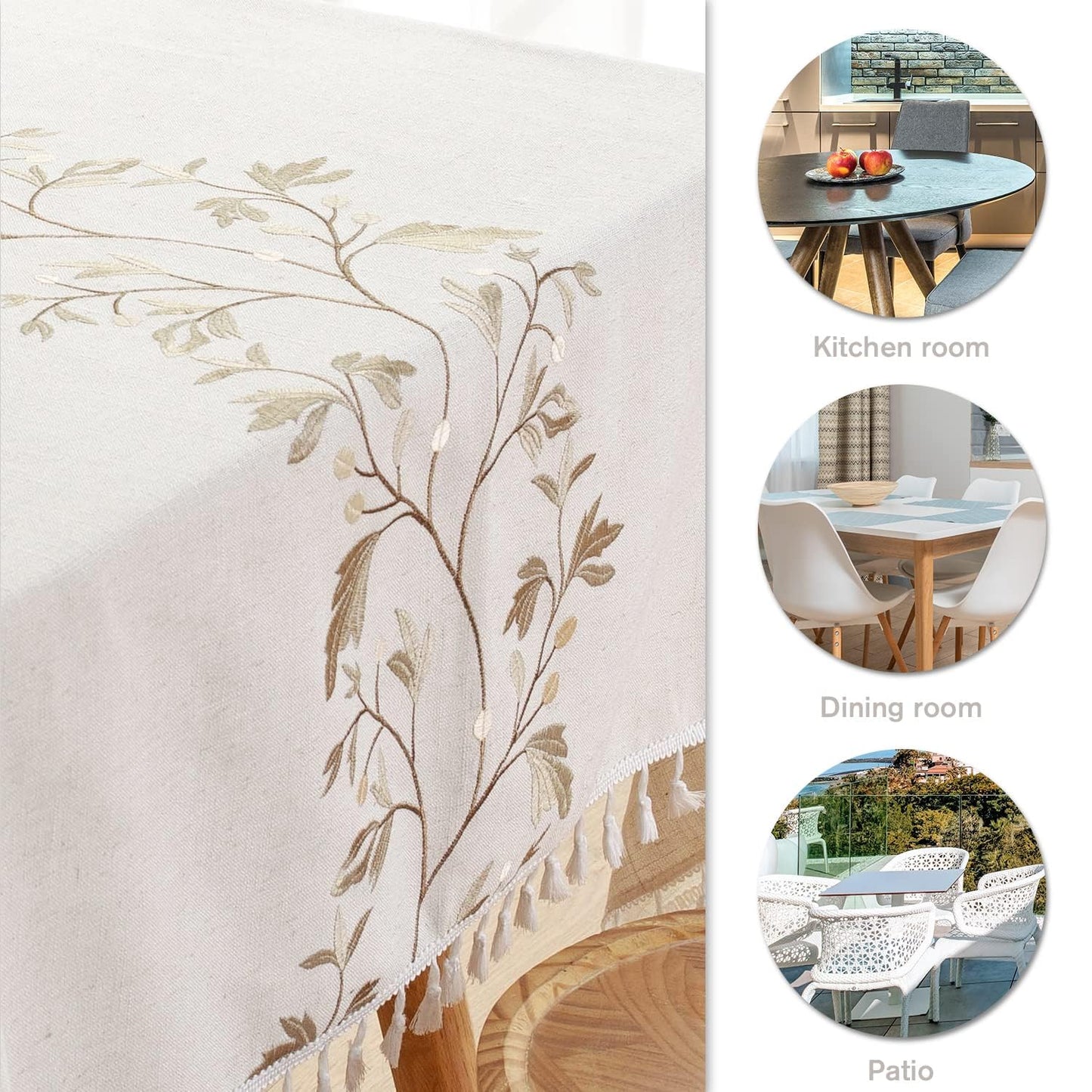 Pahajim Rectangular Cotton Linen Tablecloth Waterproof Wrinkle Resistant Rustic Style Table Cloth Elegant Farmhouse Table Cover for Dining Kitchen Outdoor Picnic,55''x87'',8-10 Seats
