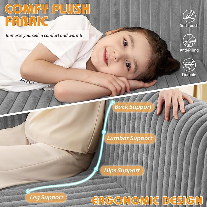 HABUTWAY 49.8" Loveseat Boneless Couch, 4-in-1 Convertible Sofa Bed, Plush Fur