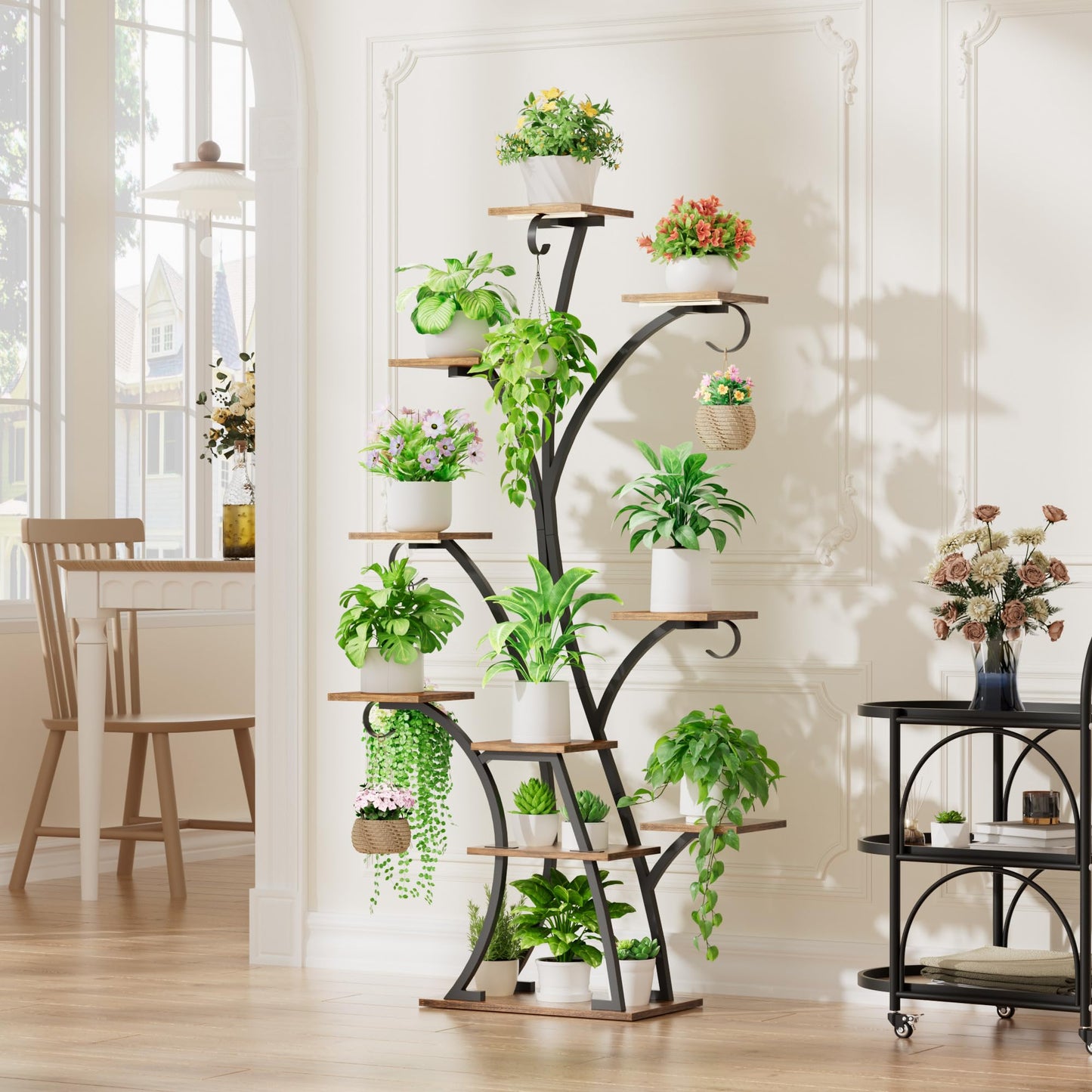 Plant Stand Indoor with Grow Lights - Lighted Plant Shelf Indoor, 64" Tall Corner Plant Stands for Indoor Growing, 10 Tier Flower Display Shelf, Large Tree-Shaped Holder for Home, Living Room, Black