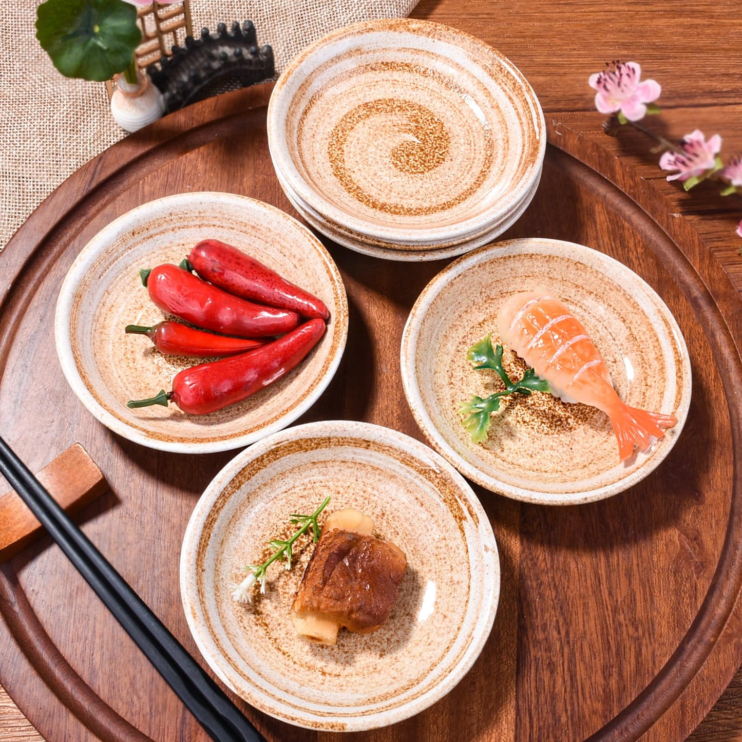 BOSILI Yellow Japanese Ceramic Sauce Dishes Set of 6 3.85 Inch Small Dipping Bowls for Sushi, Dumplings Soy Sauce Modern Porcelain Condiment Cups Side Dish Plates Microwave & Dishwasher Safe