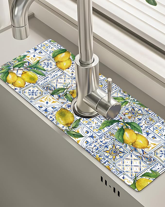 Patterned Sink Faucet Mat Kitchen Splash Guard Super Absorbent Drying Mat