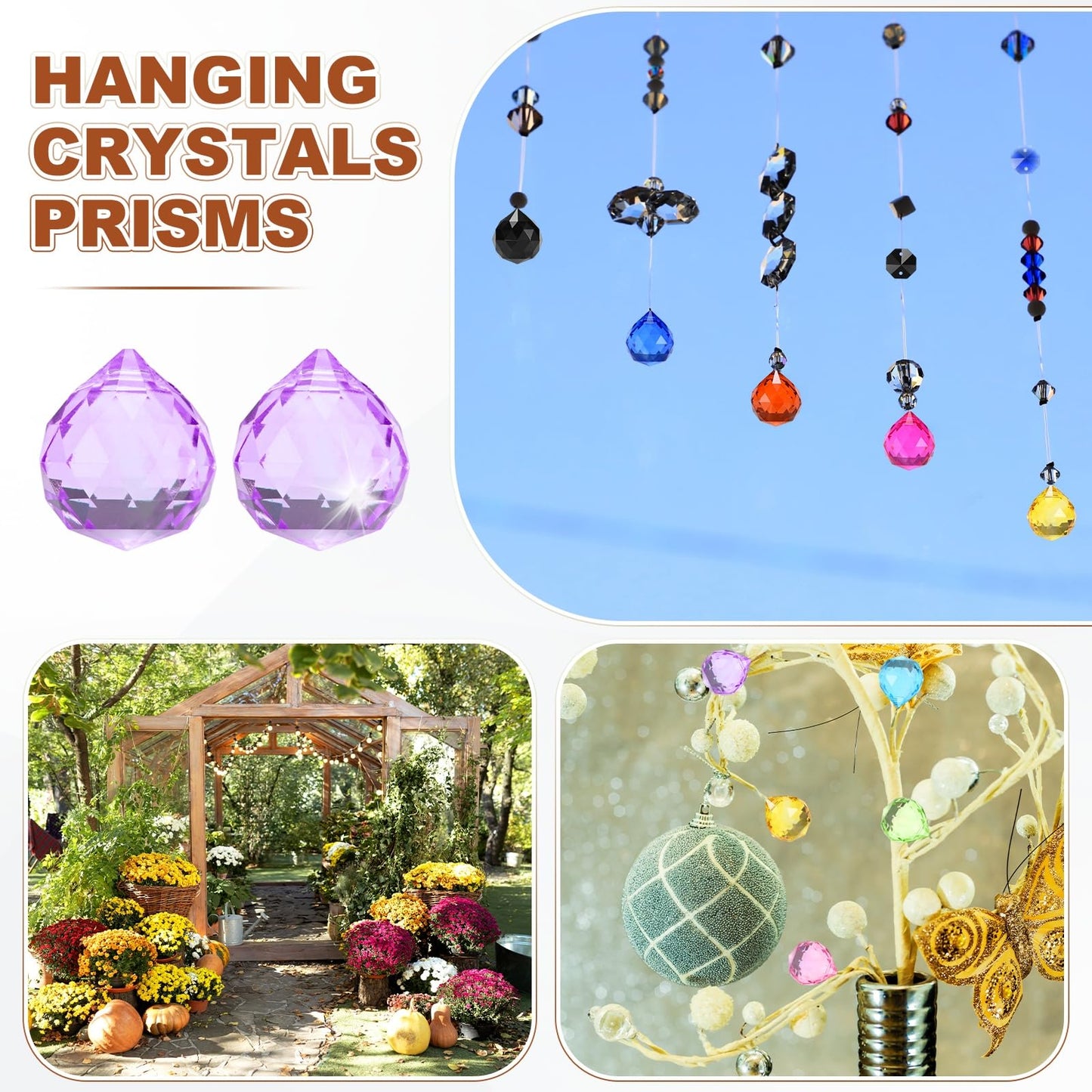M METERXITY 10-Pack Crystal Ball Prisms, 24mm/0.94 Inch Chandelier Pendant Maker Hanging Crystals Chandelier Prisms for Home/Windows/Garden/DIY Decoration[Light Purple]