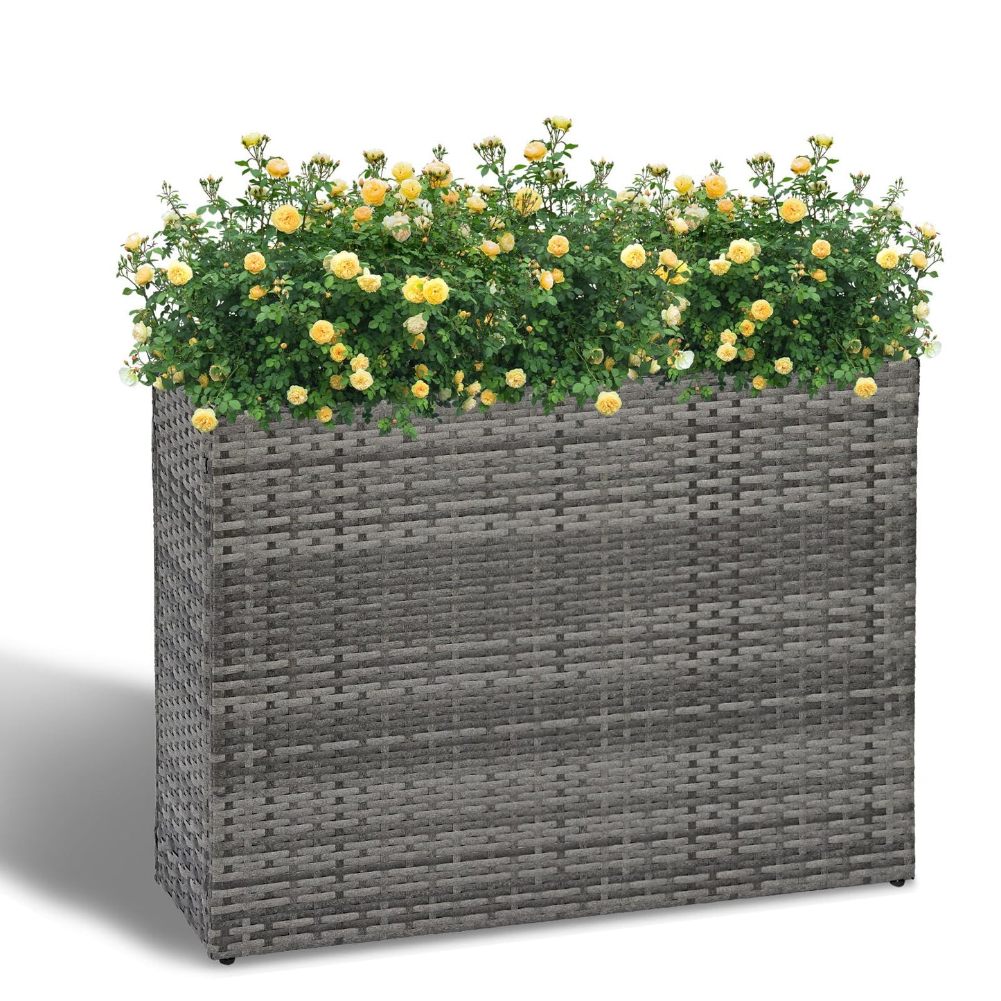 LEWIS&WAYNE Large Rectangular Block Planter Box Handmade Wicker Tall Planters for Outdoor Plants with Removable Liners Modern Planter for Indoor Outdoor Patio Deck - Gray, 38''x11''x30''