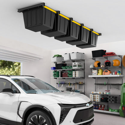 EVERHANGER Ceiling Storage Rack, Heavy Duty Overhead Garage Storage Rack, Adjustable Ceiling Bin Storage System, 6 Sets for 5 Bins, 26 Inch