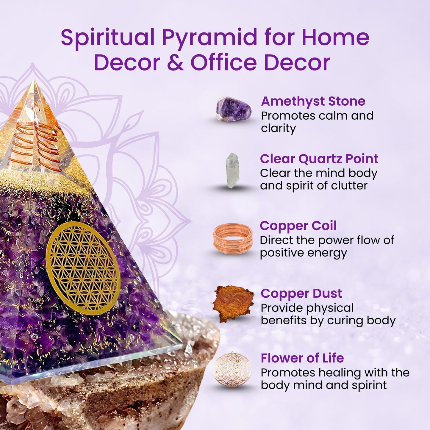 Orgone Pyramid of Success, Amethyst Orgonite Pyramid, Reiki Energy Generator for Healing, Meditation, and Positive Energy