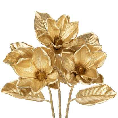 Briful Set of 3 Gold Magnolia Floral Stems 26in Magnolia Artificial Flowers Silk Magnolia Flower Branches for Christmas Home Office Table Vase Decor
