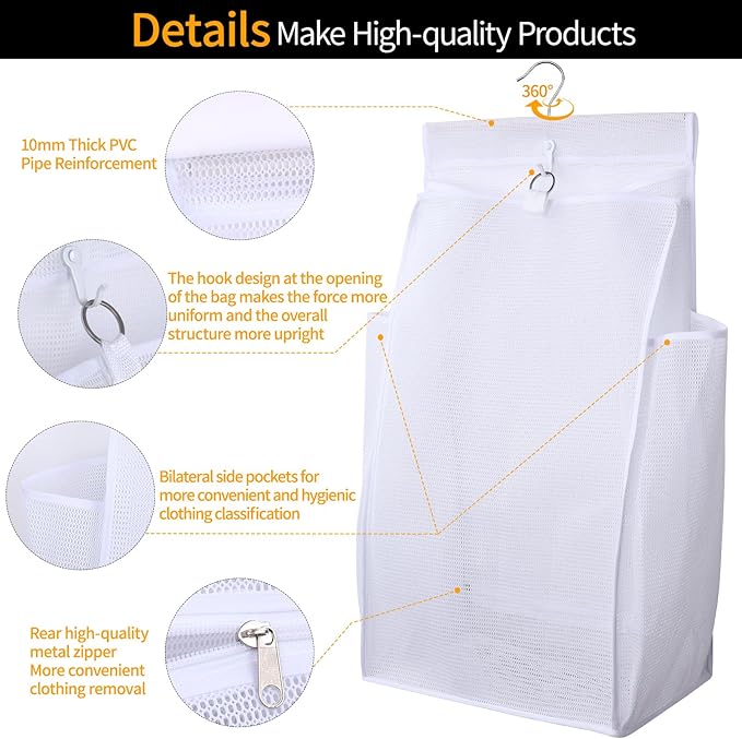 Hanging Collapsible Breathable Mesh Laundry Hamper, 24 x 14.2 x 7.5 in