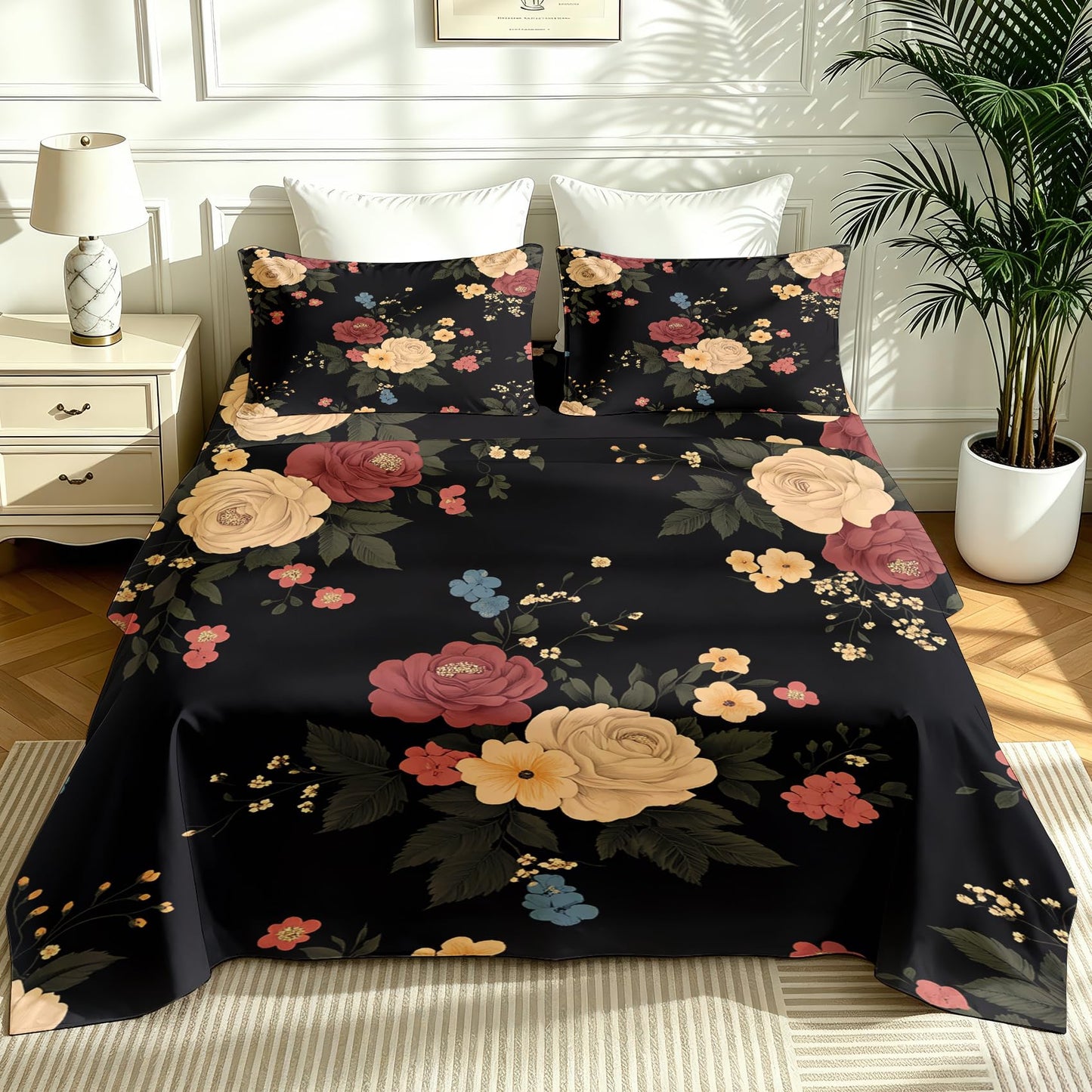 Peony Floral Bedding Set 4 Pcs Flowers Full Sheets
