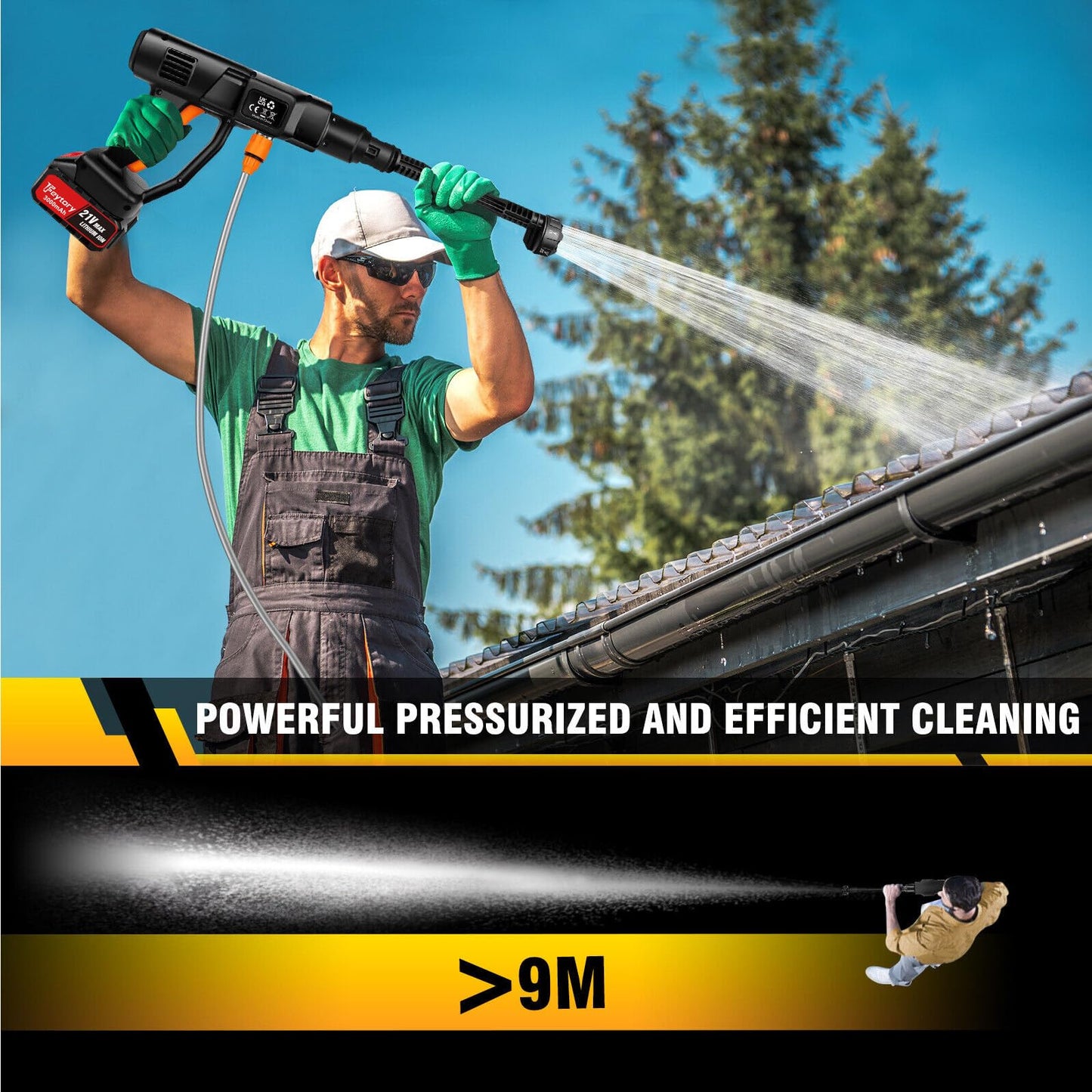 Cordless Pressure Washer,21V 45 Bar/652 PSI Portable Pressure Washer with 2PCS 3.0Ah Battery,6-in-1 Adjustable Nozzle,5m Hose Pressure Cleaner for Car/Floor/Garden Cleaning & Watering