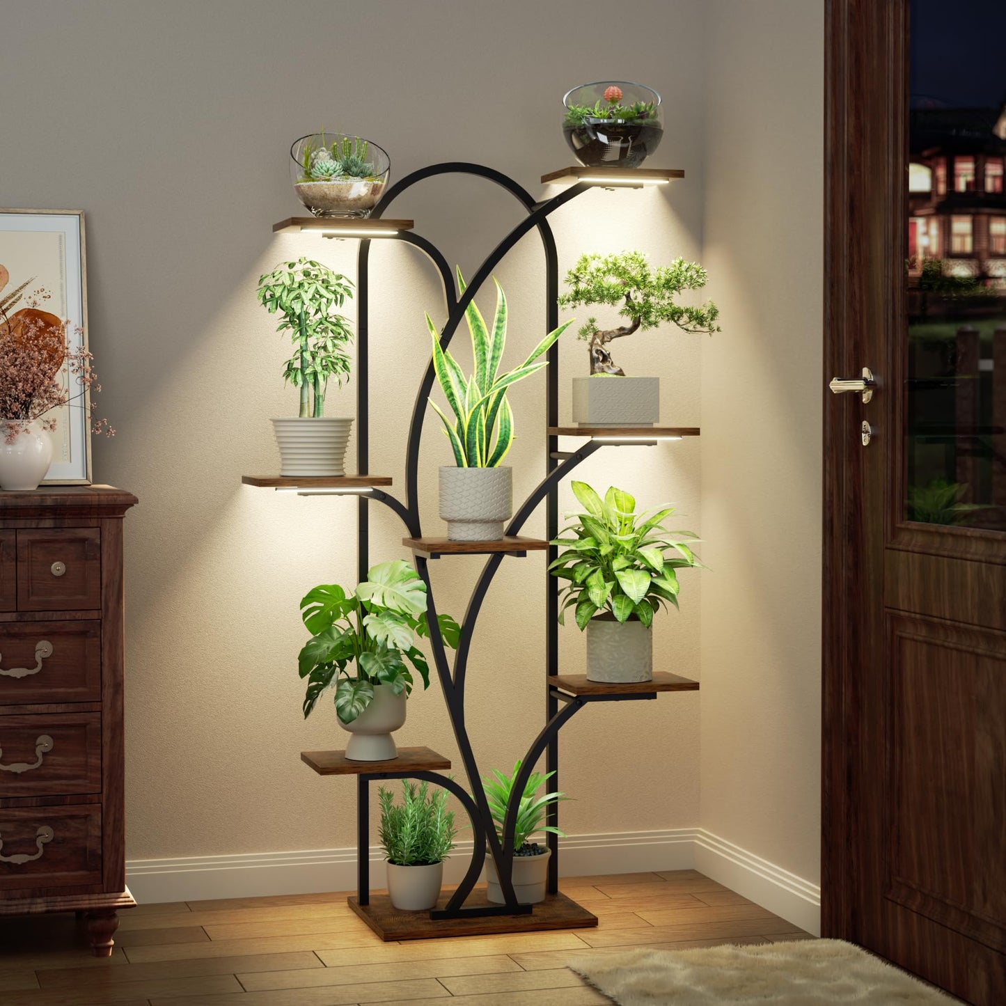 POZILAN Plant Stand Indoor with Grow Light, 55.6" Corner Plant Shelf Indoor, 8 Tiered Tall Plant Stands for Indoor Plants Display Rack Holder, Flower Stand for Balcony, Living Room, Patio