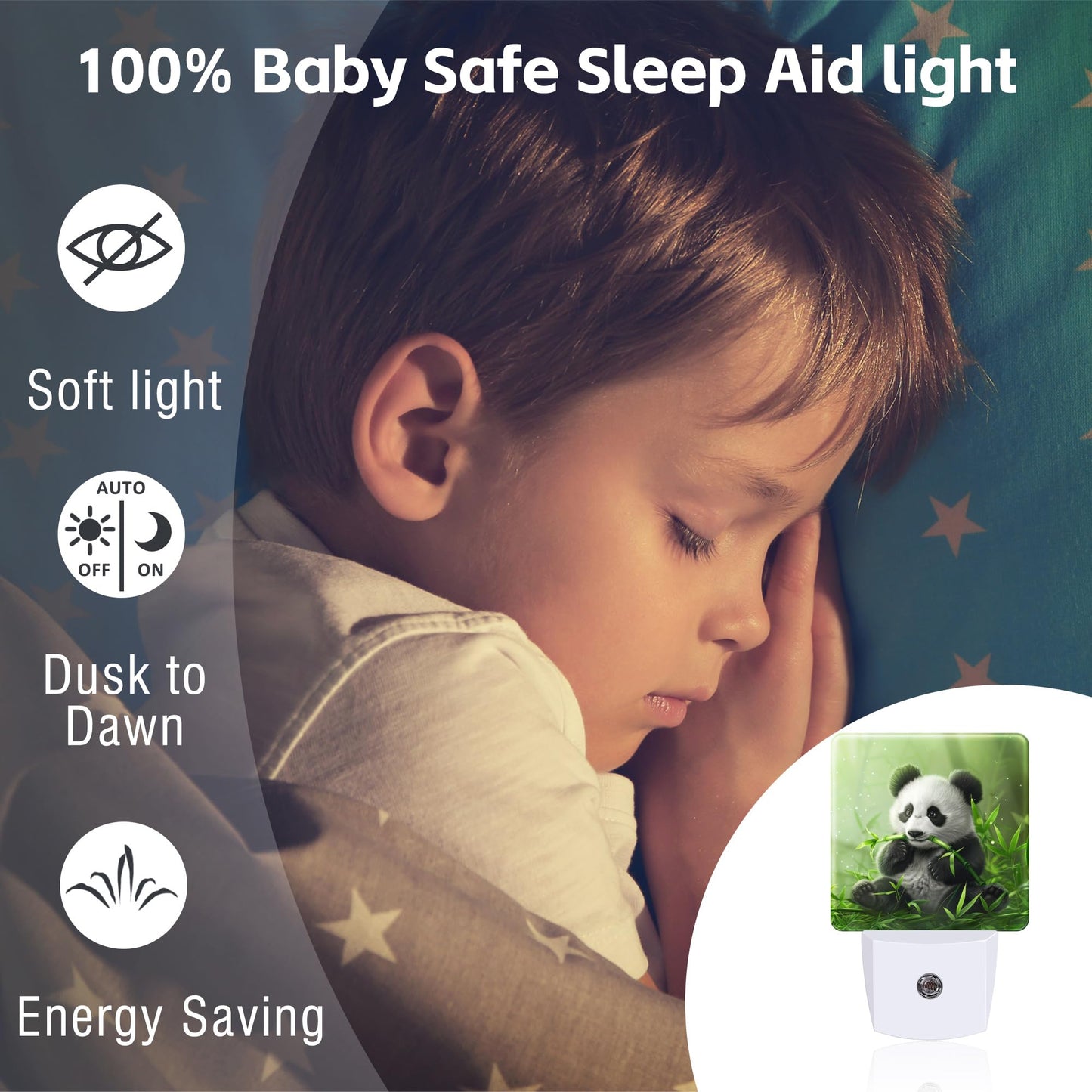 sndheke Cute Panda Eating Bamboo Night Light, Natural Animal Green Leaves Dusk to Dawn Night Light Plug in, 0.5W Energy Saving Sleep Friendly NightLight for Kids Boys Girls Home Decor