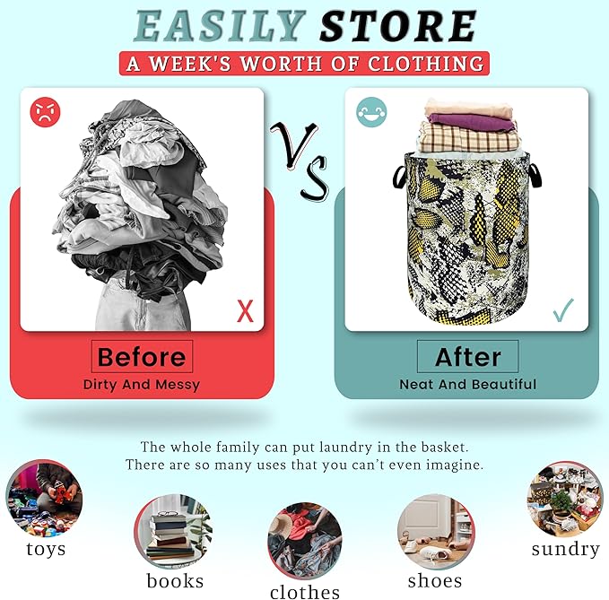 Retro Snake Texture Laundry Hamper Animal Snake Colorful Laundry Basket