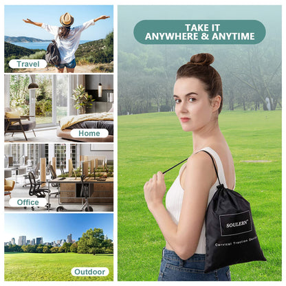 soulern Neck Stretcher Cervical Traction Device for Home Use - Over The Door Cervical Neck Traction Device for Decompression Home Physical Therapy, Portable Neck Traction Device for Neck Pain (Black)