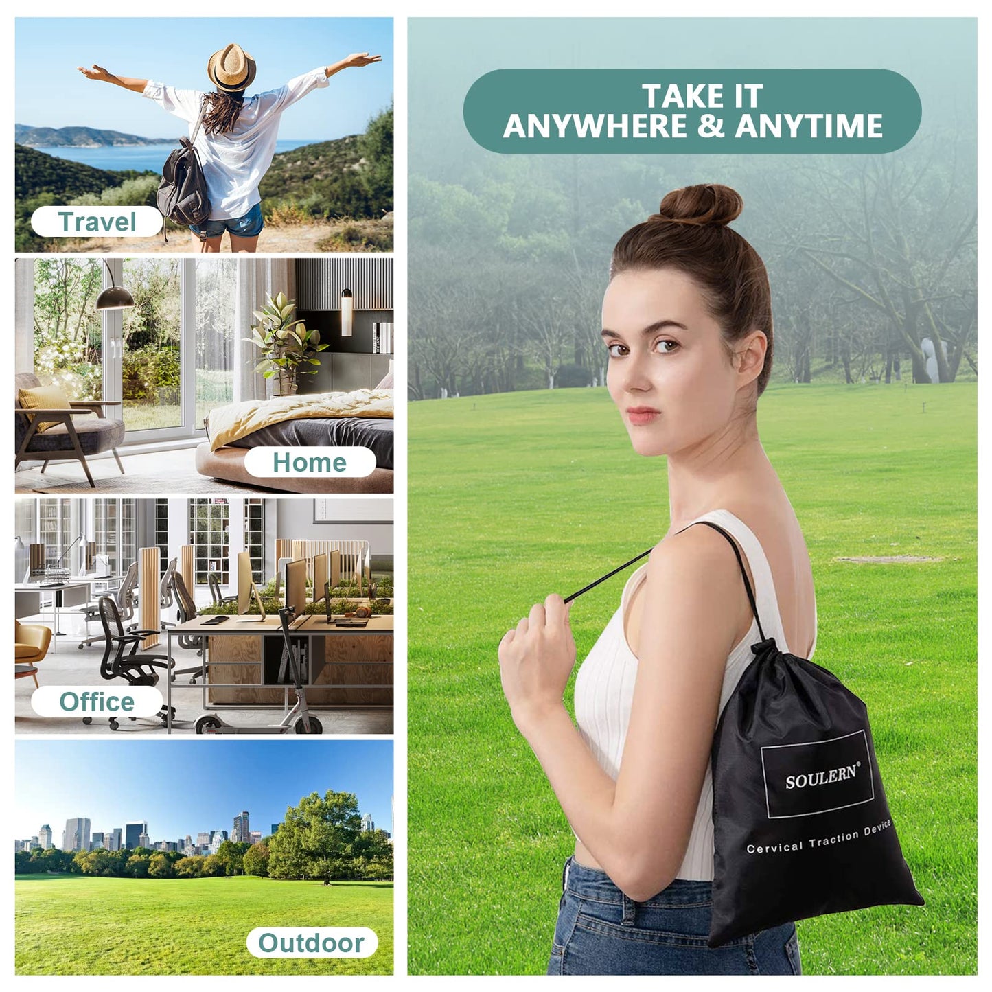 soulern Neck Stretcher Cervical Traction Device for Home Use - Over The Door Cervical Neck Traction Device for Decompression Home Physical Therapy, Portable Neck Traction Device for Neck Pain (Black)