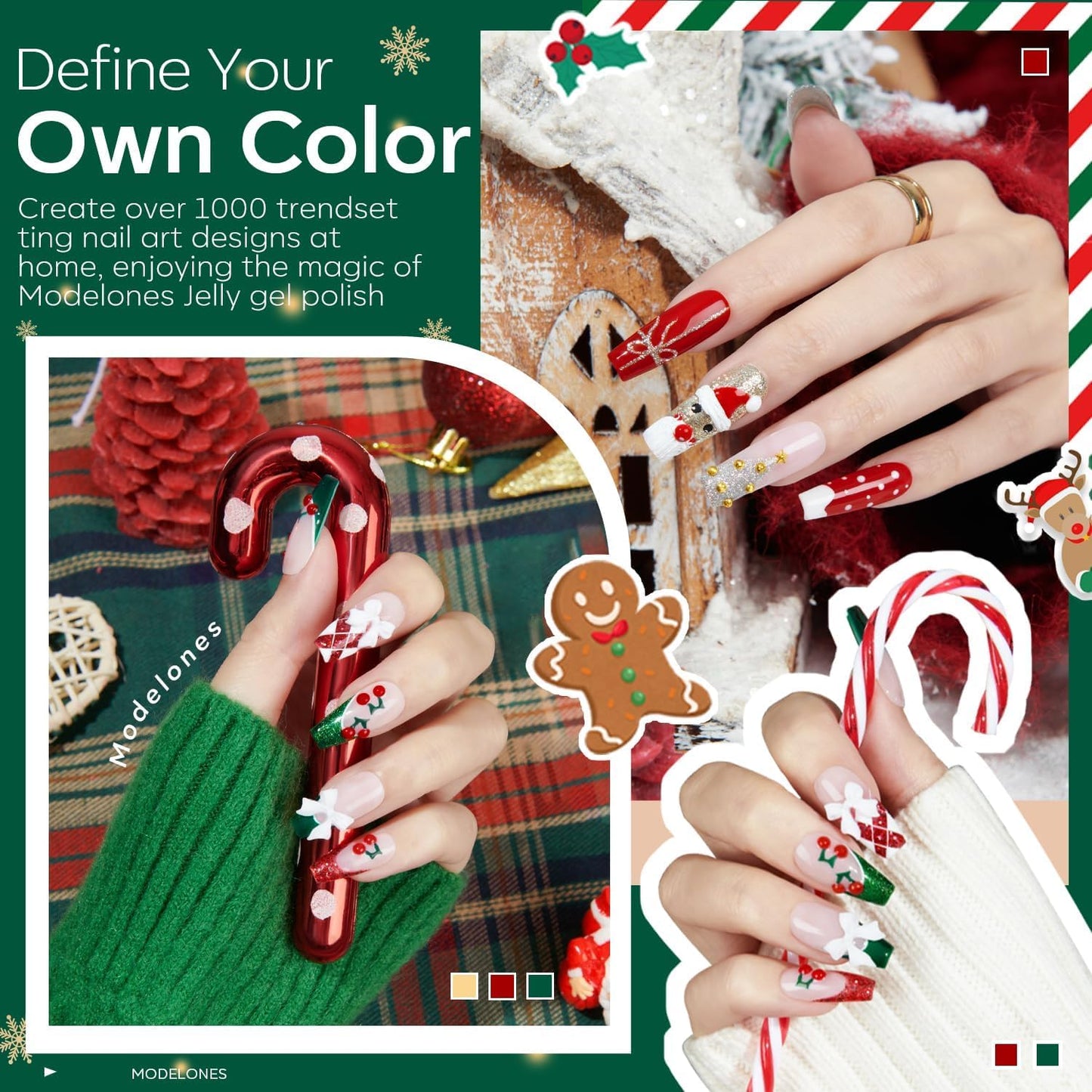 Modelones Christmas Gel Nail Polish Set, 6 Colors 2025 Winter Sparkle Dark Green Red Silver Champagne Rose Gold Glitter Gel Polish Kit New Year Soak Off Nail Art Manicure Salon DIY Home Gift