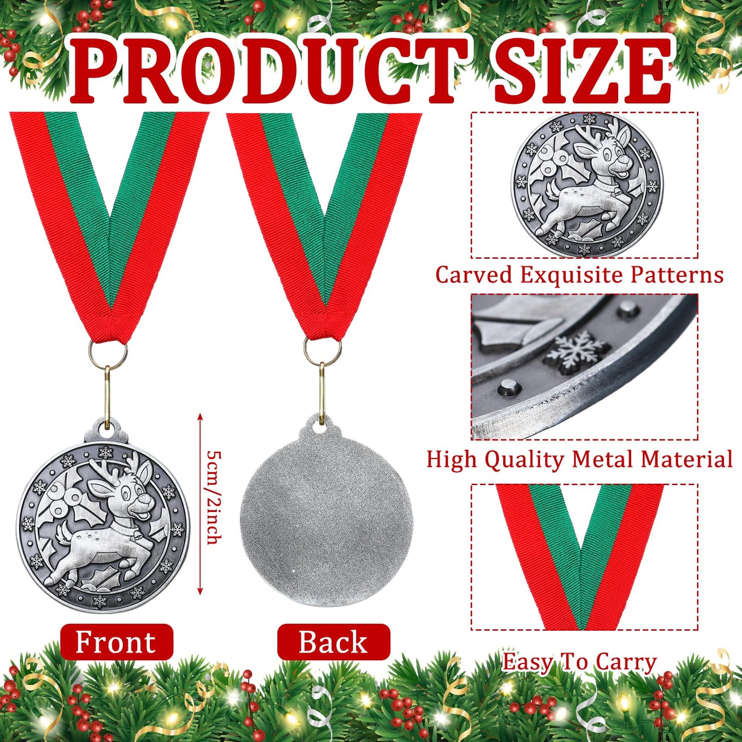 Loetere 30 Pcs/60 Pcs Christmas Medals Award Bulk 2" Gold Silver Christmas Medals Santa Run Reindeer Snowman Elf Gingerbread Man House Tree Trophy Awards for Xmas Party Ornament Favor Gift Prize