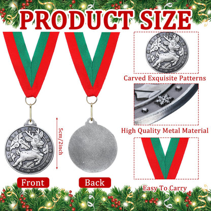 Loetere 30 Pcs/60 Pcs Christmas Medals Award Bulk 2" Gold Silver Christmas Medals Santa Run Reindeer Snowman Elf Gingerbread Man House Tree Trophy Awards for Xmas Party Ornament Favor Gift Prize