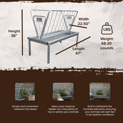 Rugged Ranch Products 4 Foot Long Outdoor Heavy Duty Mini Galvanized Steel Pasture Hay Feeder for Goats, Sheep, and Miniature Horses, Silver