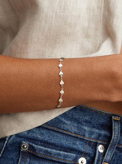 U7 Men Women Stainless Steel Heart Link Chain Bracelet, 8 Inch