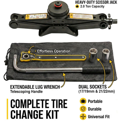 StanceMagic Complete Spare Wheel Tire Kit Fits 2017-2026 Tesla Model 3 Long Range RWD, 18x4 Rim, 125/80R18 Tire, 2 Ton Scissor Jack, Tools, Carrying Bag, Also fits Highland