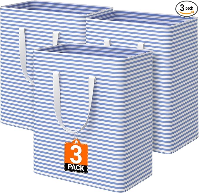 3 Pack Large Laundry Basket, Waterproof & Freestanding Laundry Hamper,
