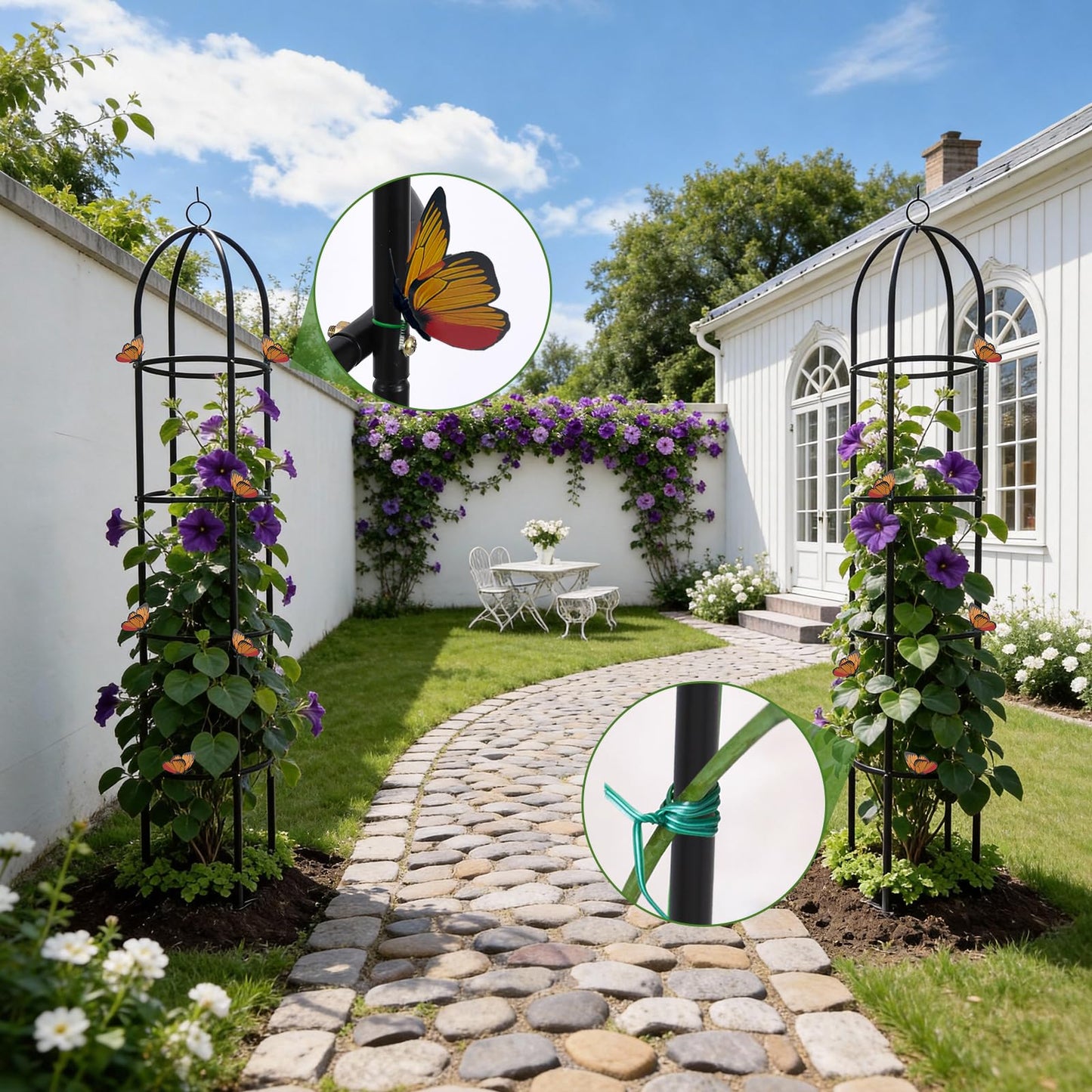 100% Metal Obelisk Garden Trellis 6.6 Ft Tall Plant Support for Climbing Vines, Flowers Stands,Rose Bush Round Trellis for Pots Metal Plant Trellises for Clematis Vine Jasmine Outdoor Indoor,2 Pack