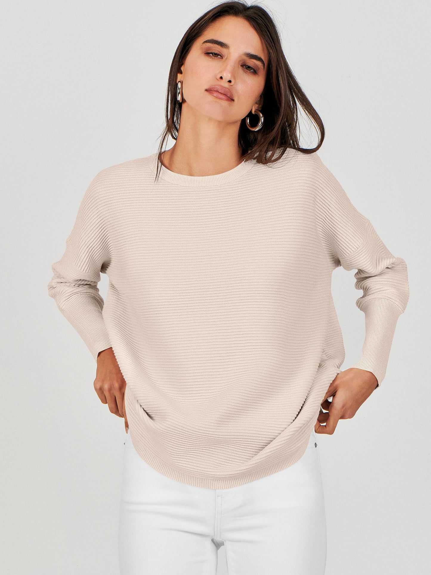 ANRABESS Womens Oversized Batwing Long Sleeve Ribbed Knit Sweaters 2025 Fall Outfits