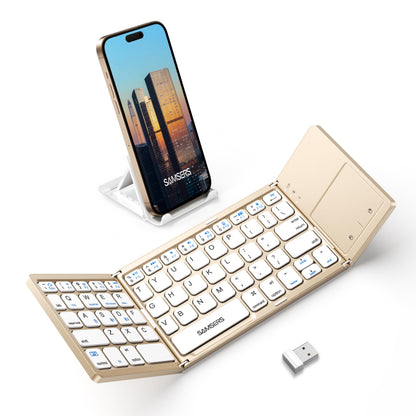 Samsers Foldable Bluetooth Keyboard with Touchpad - Portable Wireless Keyboard with Holder, Rechargeable Full Size Ultra Slim Pocket Folding Keyboards for Android Windows iOS Tablet & Laptop - Black