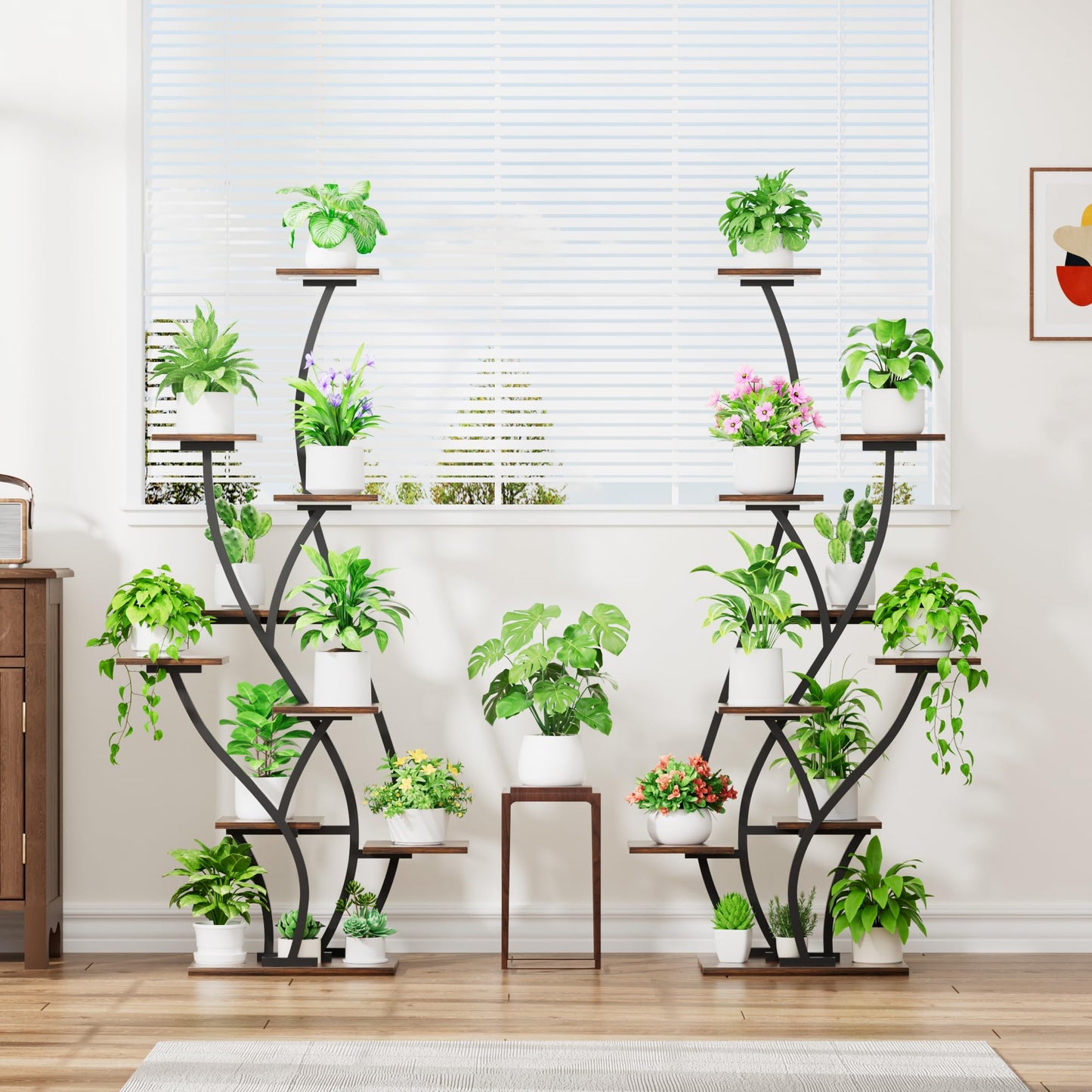 Plant Stand Indoor with Grow Lights - Lighted Plant Shelf Indoor Tall, 61" 9 Tier Large Plant Stands for Indoor Growing, 2 Pack Corner Flower Shelf, Winged Metal Holder for Home Living Room, Black