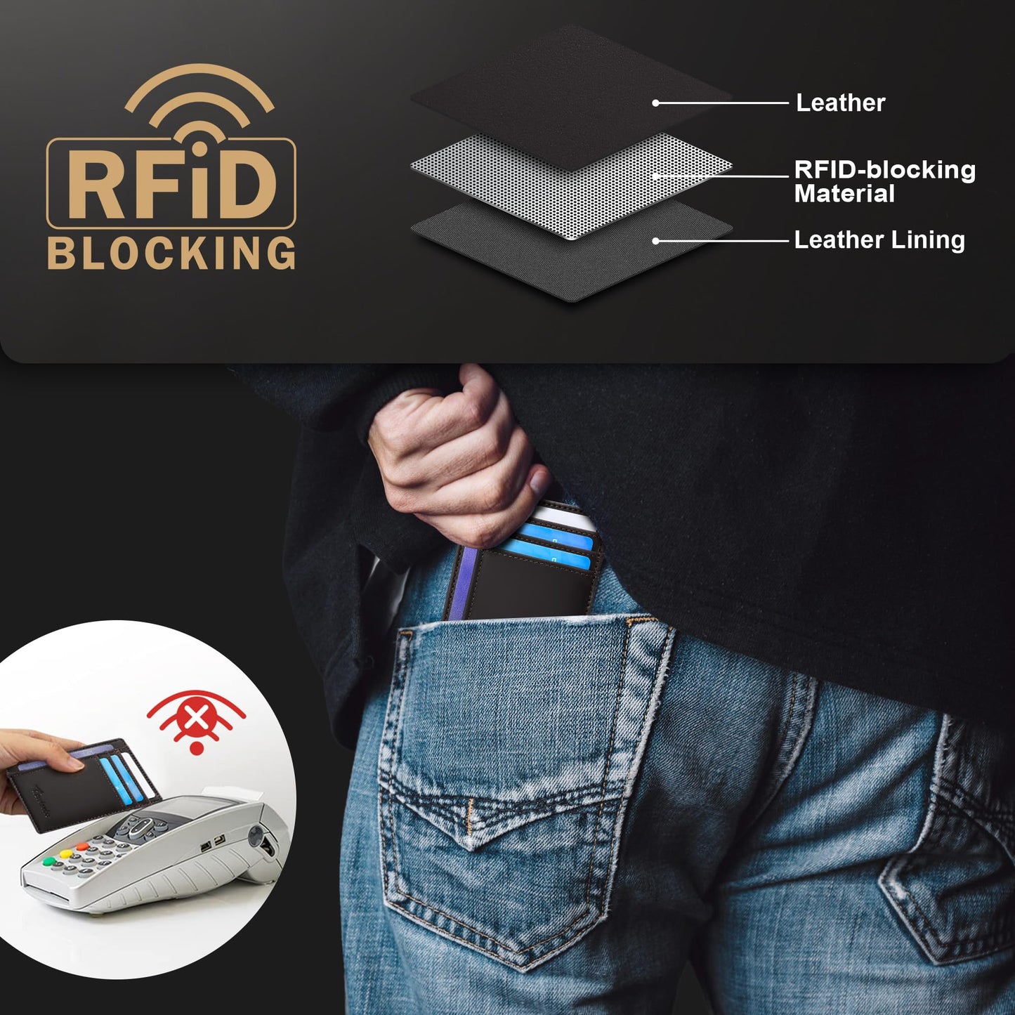 Travelambo Slim Wallet Front Pocket Minimalist Leather RFID Blocking Medium Size