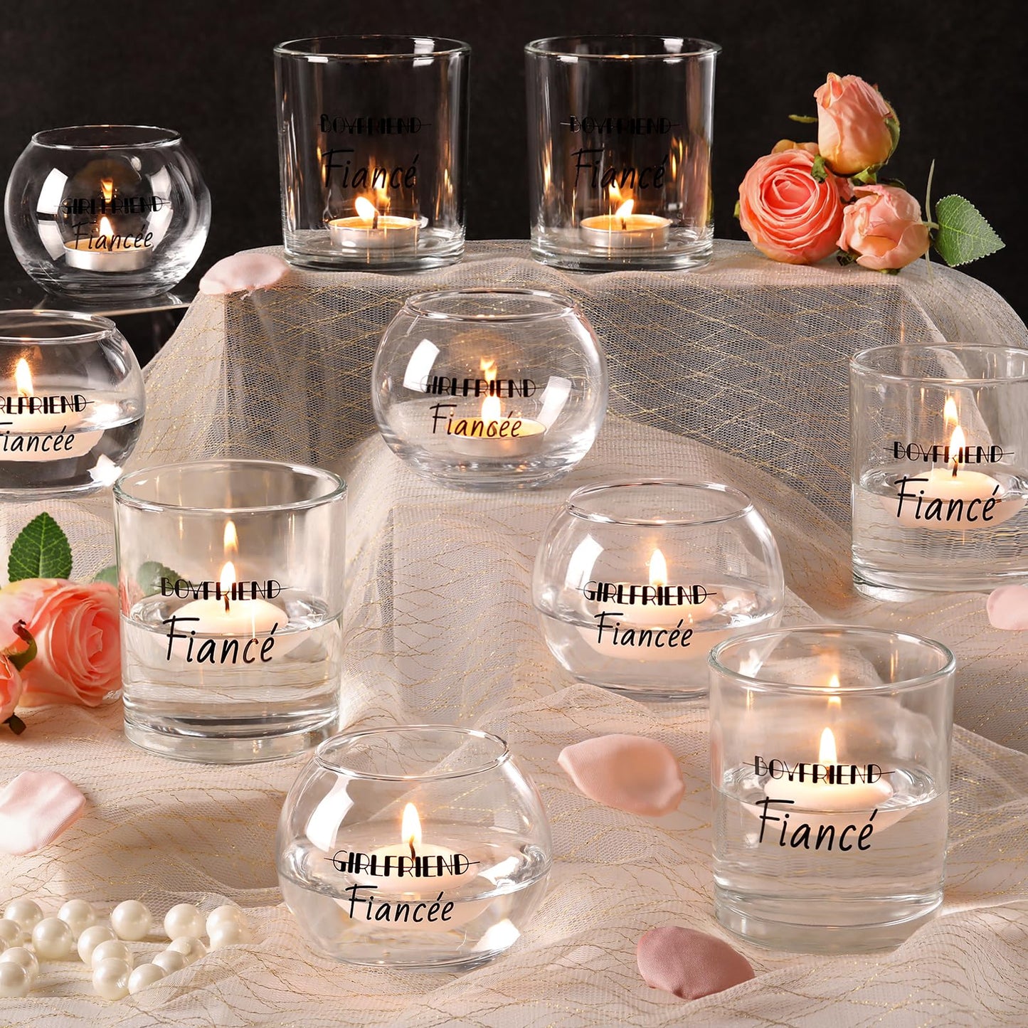 HAVITI 12PCS Votive Candle Holders Engagement Gifts for Couples, Glass Tealight Candle Holder, Floating Candle Holders for Engagement Centerpieces Dinner Party Table Decor