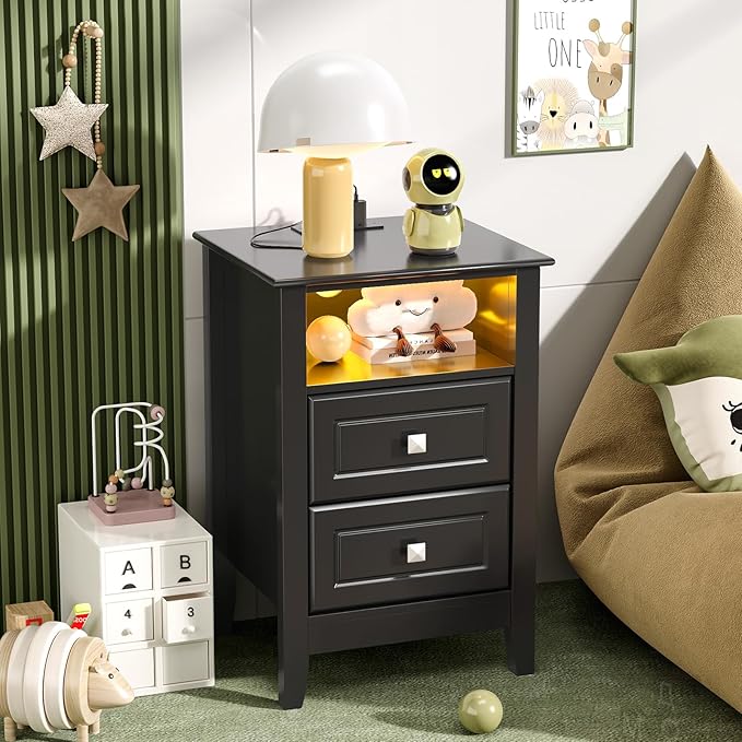 Bonnlo Black Nightstand Set of 2