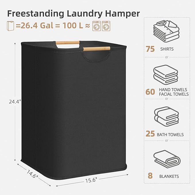 STORAGE MANIAC 1-Pack Large Laundry Hamper, 100L Collapsible Laundry Basket