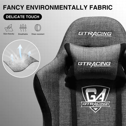 GTRACING Gaming Chair with Footrest, Fabric Breathable Big and Tall Ergonomic Computer Chair 350 lbs with Adjustable Lumbar Support and Recliner, High Back Game Chair for Office Gaming, Darkgray