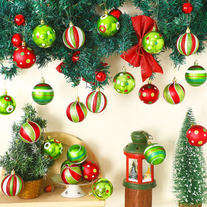 Jetec 24 Pcs Lime Green and Red Christmas Ball Ornaments for Tree 2.4 Inch Polka Dots Stripes Christmas Decorations Shatterproof Peppermint Candy Cane Xmas Baubles for Tree Home Wreath Party Decor