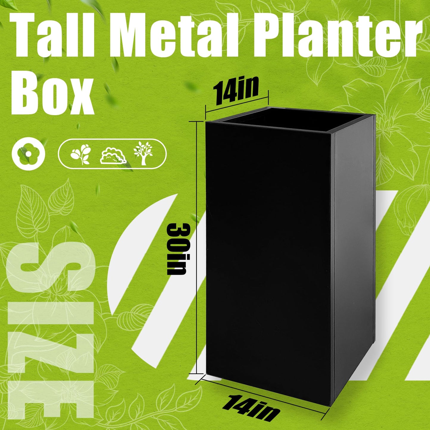 Fsehyue Metal Planter Box 14" x 14" x 30" Large Rectangular Planter Heavy Duty Galvanized Steel Tall Plant Boxes with Insert Shelf and Drainage Holes for Outdoor Patio Yard Garden Porch Terrace