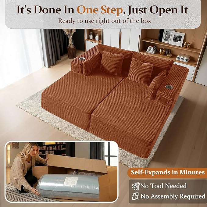 72" Cloud Sectional Couch, Comfort Sleep Sofa