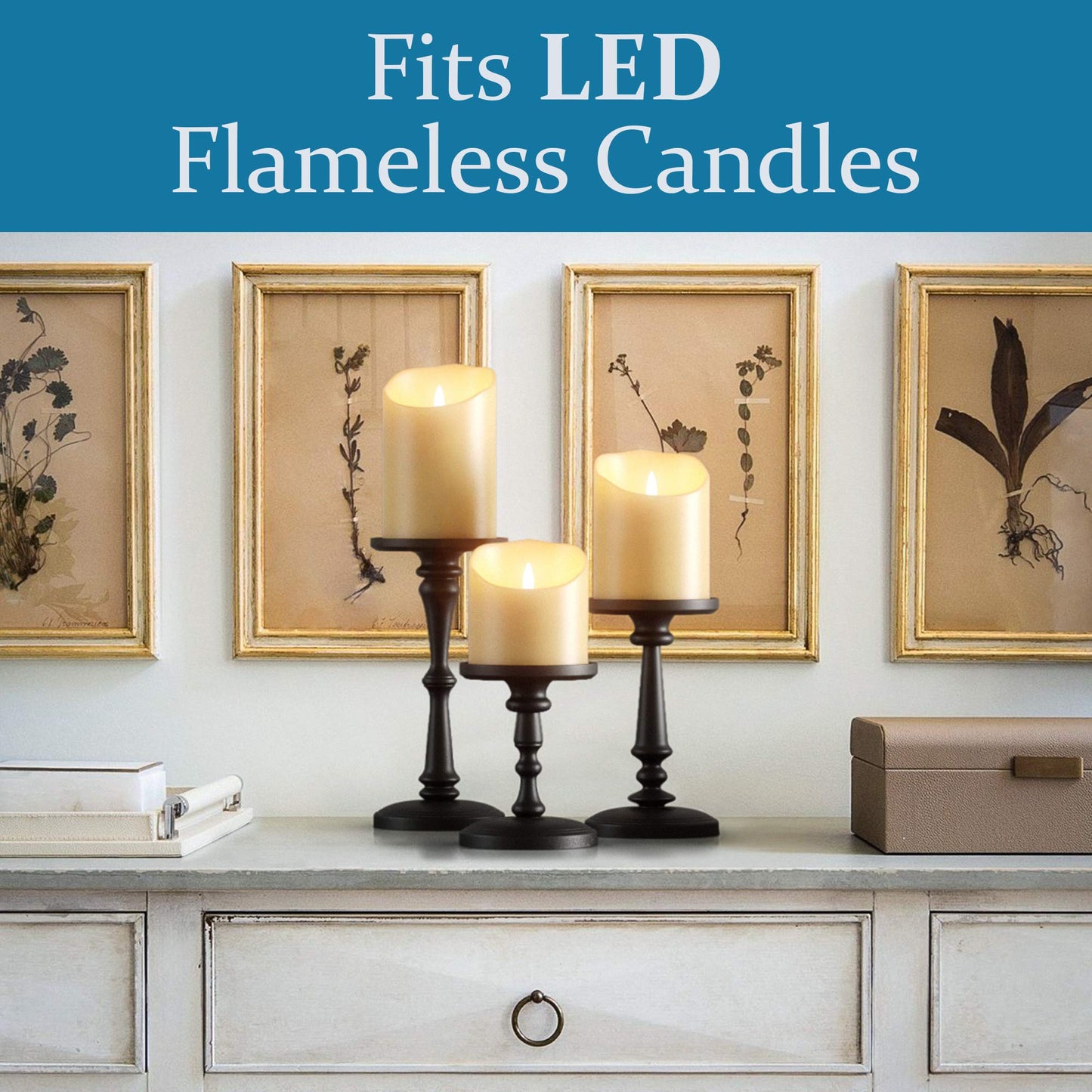 Matte Black Candle Holders Set of 3 - Metal Candle Holders for Pillar Candles & LED Flameless Candles - 6, 8 & 10 Inch Tall - Decorative for Table, Fireplace & More - Pillar Candles Holders Sets of 3