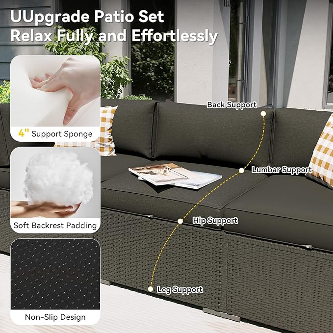 Aoxun Patio Furniture Set with Fire Pit Table, 8 Piece Outdoor Sectional Sofas